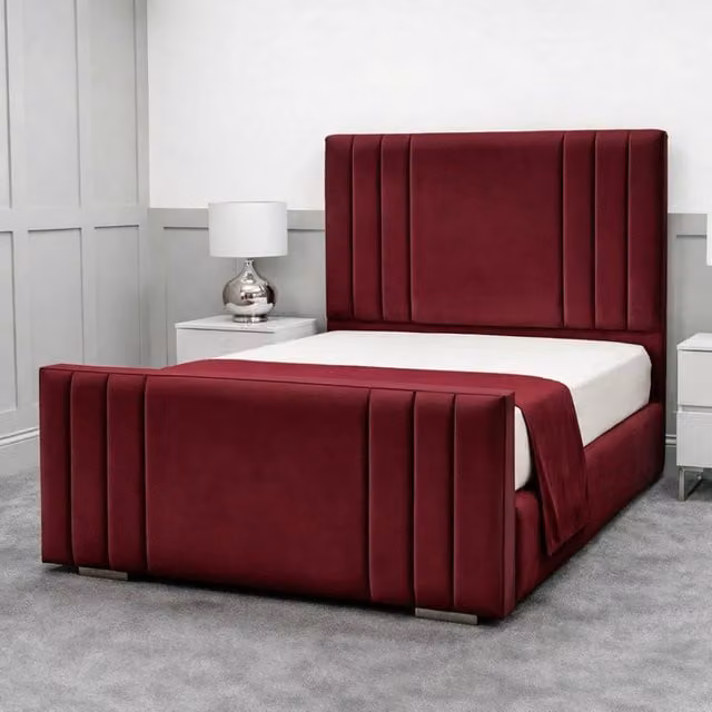 Living Comfort Bedz Canberra King Size Upholstered Velvet Gas Lift Storage Bed in Red, W/D/H: 180 x 200 cm