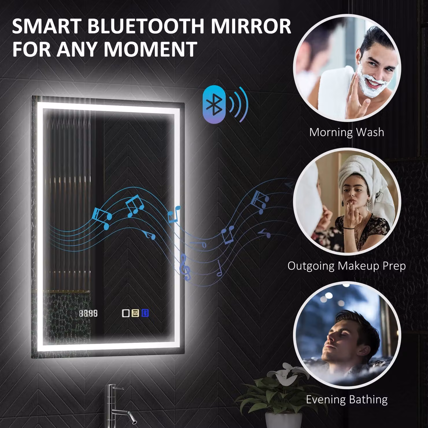 HOMCOM Silver Bathroom Mirror with Bluetooth Clock, Lights and Demister Pad, W: 50 cm, H: 70 cm – 5