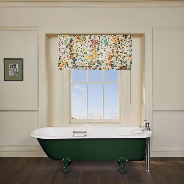 House of Hackney Hollyhocks Cotton Linen Floral Blind in Green, Yellow and Multicolour