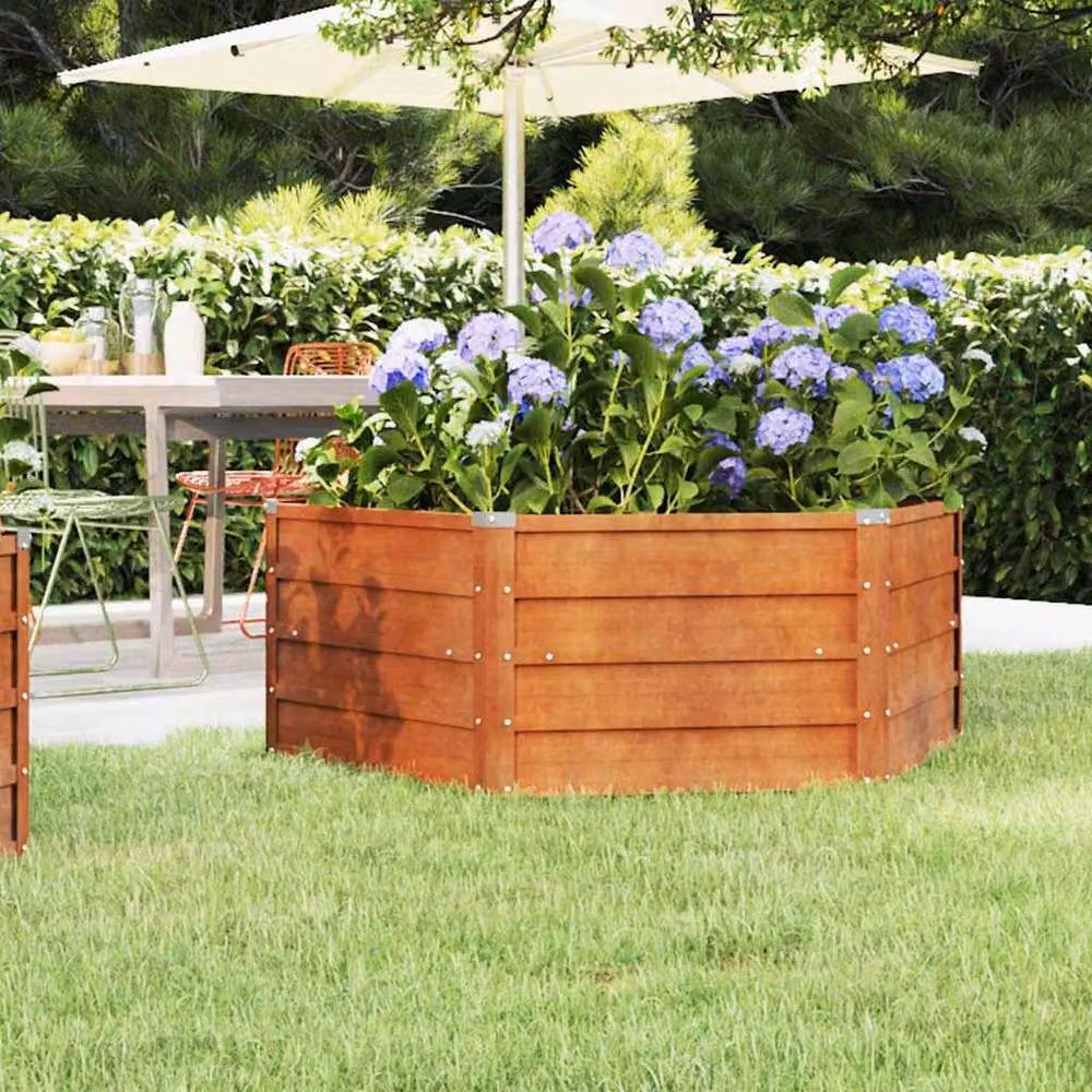 Berkfield Home Garden Raised Bed in Brown Corten Steel, W/D/H: 129 x 129 x 45 cm – 1