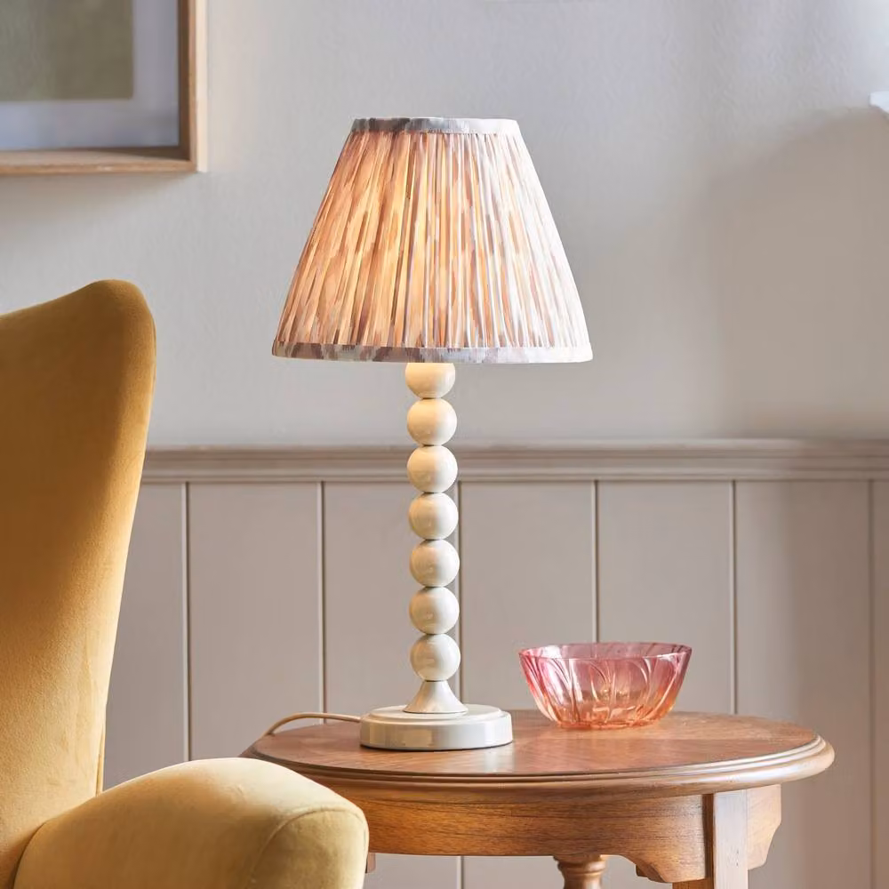 Netlighting Higgledy Gloss Almond White Table Lamp with Fabric Ikat Shade, 25 cm, E14 – 2