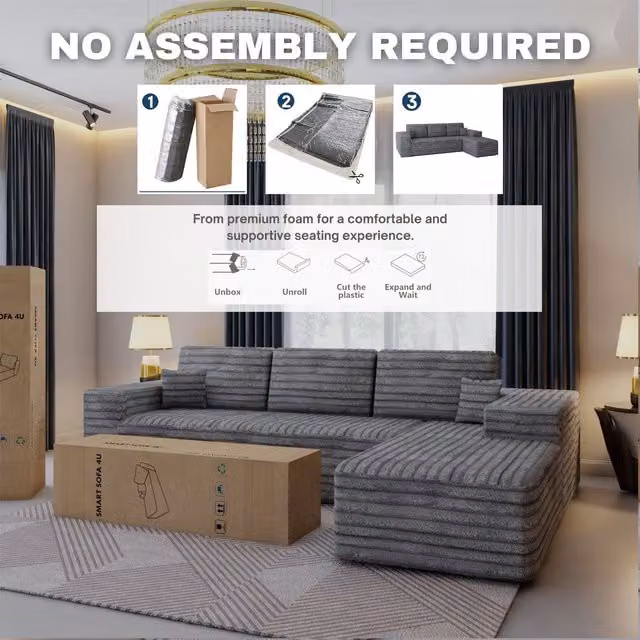 Sliding Wardrobes 4U Smart Right Corner Sofa in Grey with Fabric Upholstery and Scatter Cushions – 1