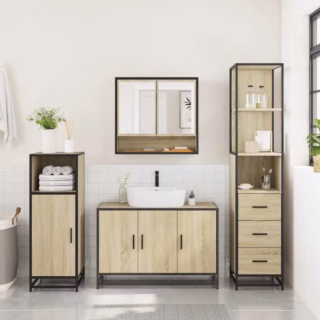 Berkfield Home 3 Piece Industrial Bathroom Furniture Set in Sonoma Oak and Brown – 2