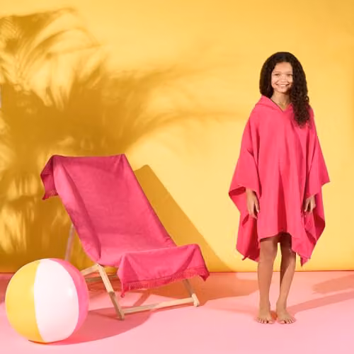 OHS Pink Absorbent Quick Drying Childrens Hooded Poncho Beach Robe – 4