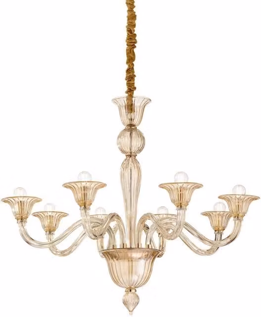 Ideal Lux Brigitta 8 Light Amber Glass and Metal Suspended Pendant Light