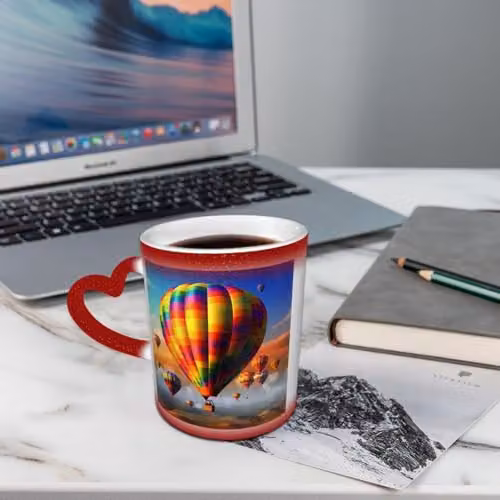 Oudrspo Hot Air Balloons Heat Sensitive Colour Changing Ceramic Coffee Mug, Red and Multicolour, 355 ml – 2