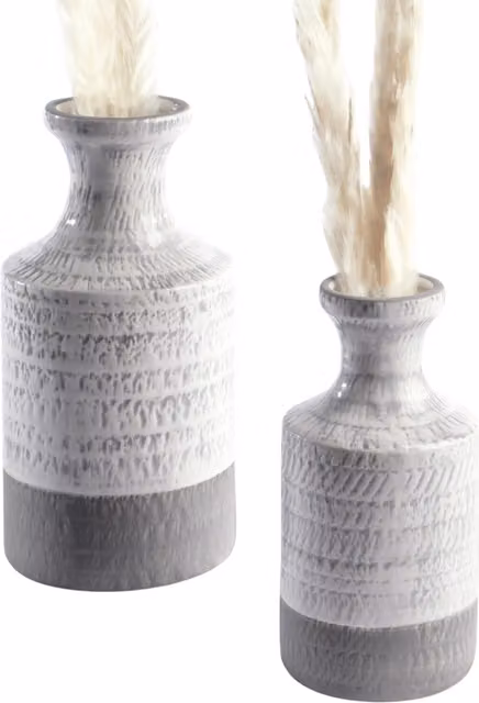 Pirlo Plush Set of 2 Modern Abstract Ceramic Tabletop Vases in Grey and White