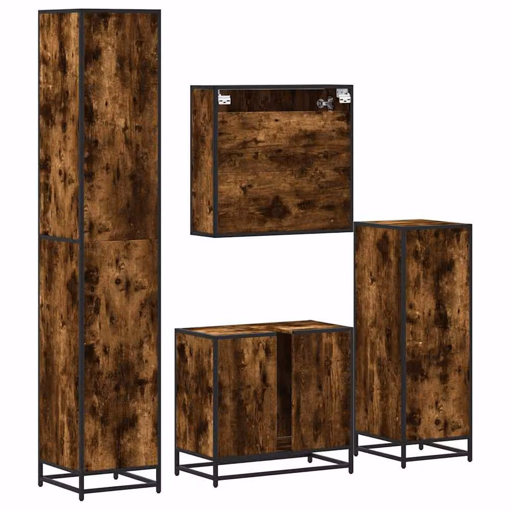 Berkfield Home 4-Piece Industrial Bathroom Furniture Set in Smoked Oak Brown – 6
