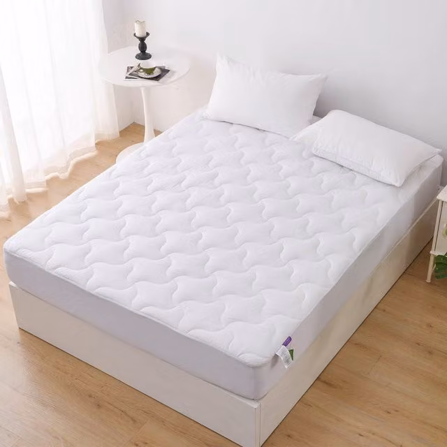 Glamhaus Thick Box Stitched Mattress Topper with Fitted Skirt, White, W: 150 cm x L: 200 cm