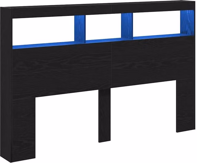 Berkfield Home Modern Black Oak Headboard Cabinet with Integrated LED Lighting, W: 160 cm, D: 17 cm, H: 102 cm – 1