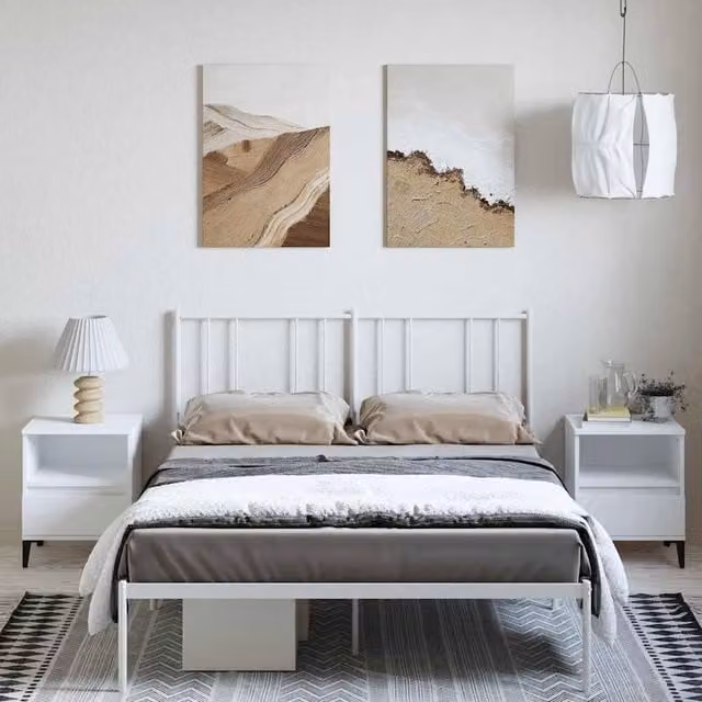 Berkfield Home Metal Bed Frame with Headboard in White, W/D/H: 140 x 190 cm