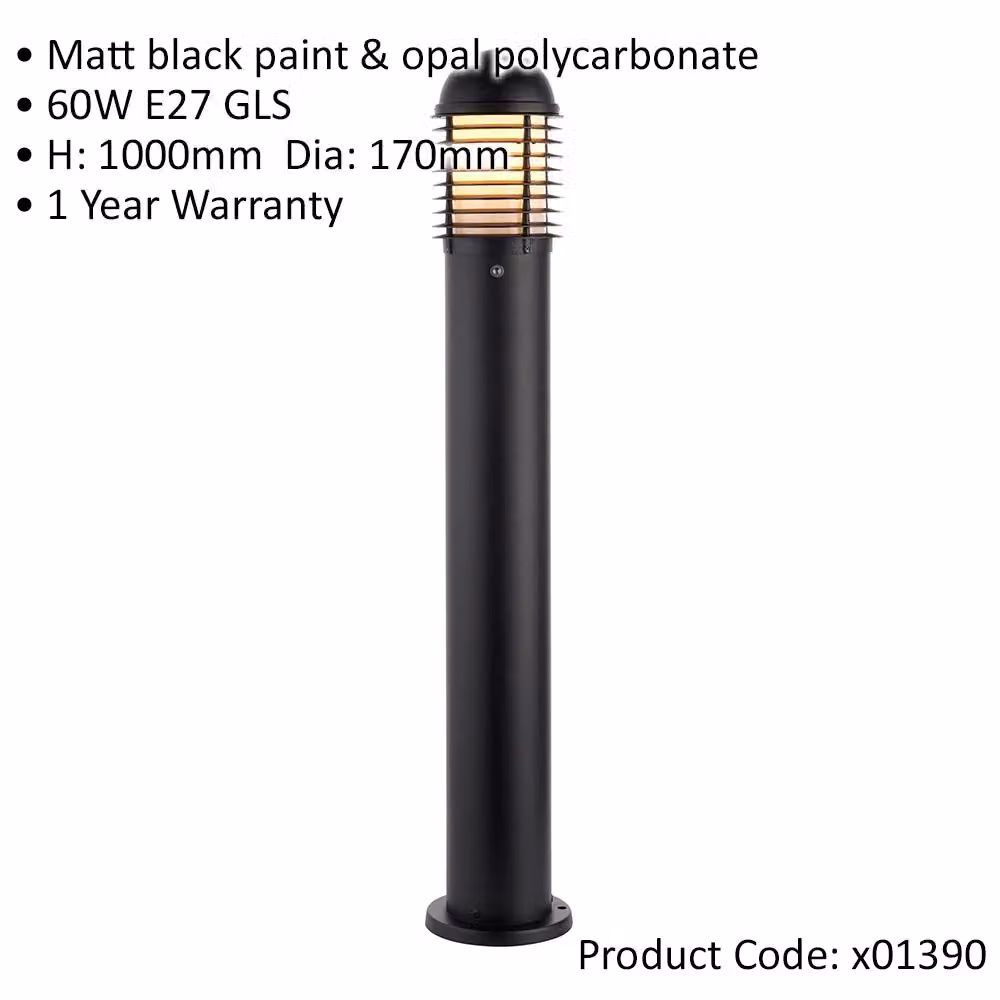 Loops 2 Pack Outdoor Bollard Post Light in Matt Black, Height: 100 cm, 60W E27 GLS – 2