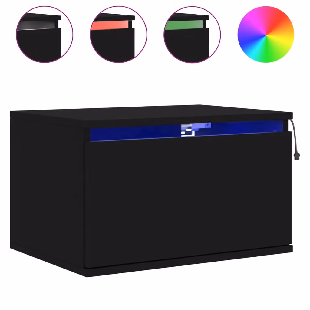 Berkfield Home Wall-mounted Bedside Cabinet with Integrated LED Lights in Matt Black – 2