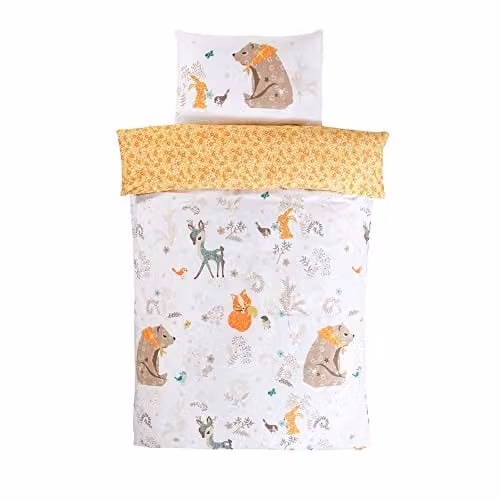 Rapport Home Woodland Friends Childrens Polycotton Reversible Duvet Cover and Pillowcase Set, White, Duvet Cover: 135 x 200 cm, Pillowcase: 50 x 75 cm