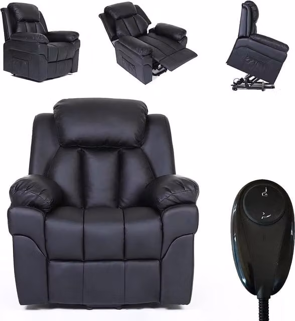 Furniture One Black Synthetic Leather Electric Riser Recliner Chair for Seniors