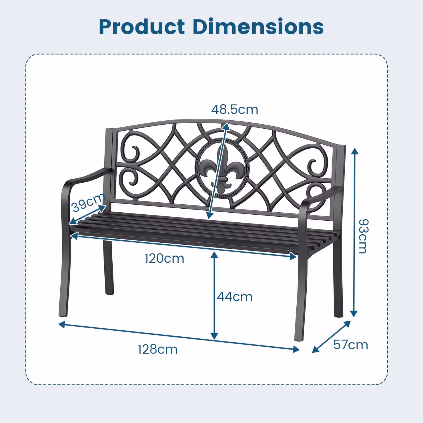 Costway Outdoor Garden Bench with Metal Slatted Seat and Cast Iron Backrest in Matt Black – 2