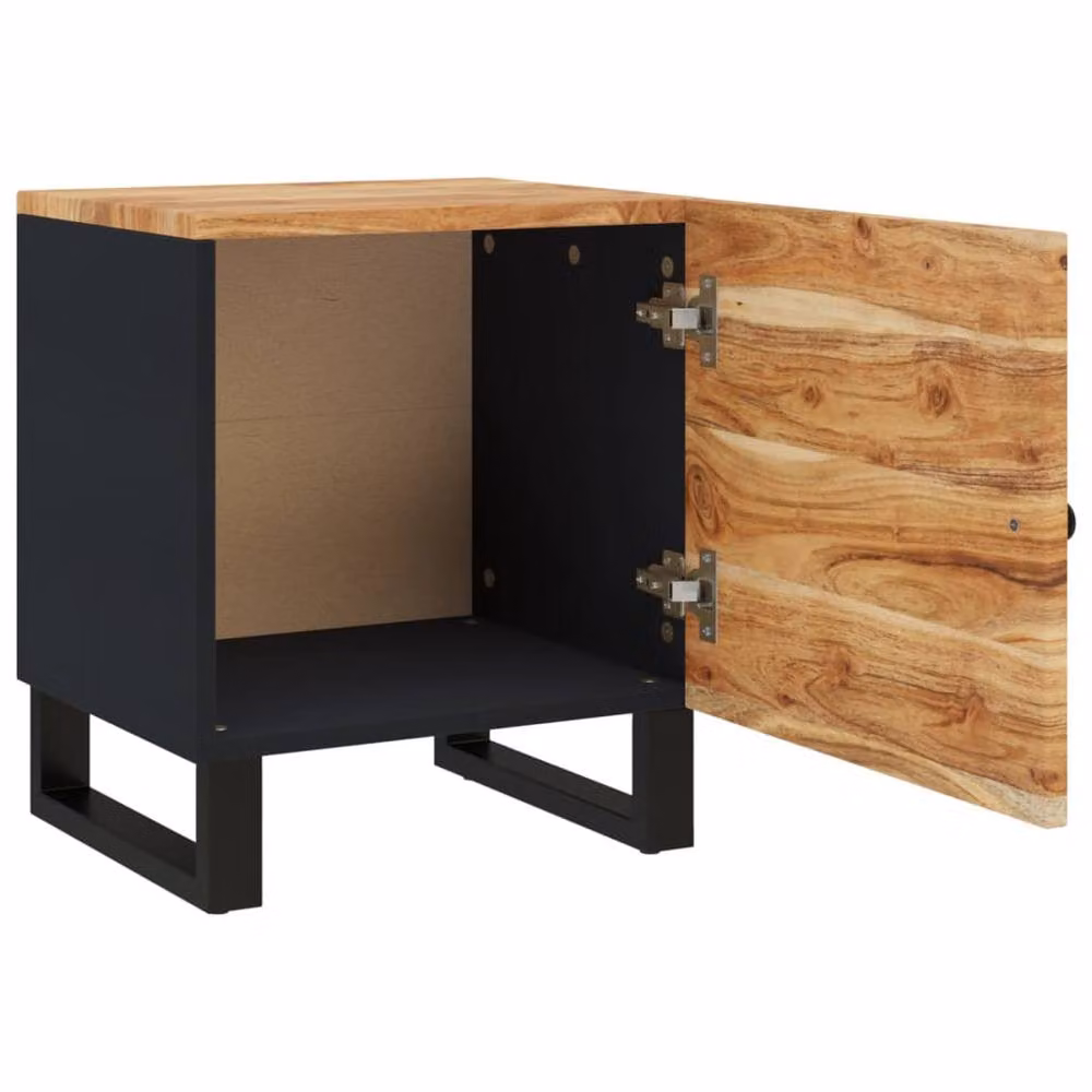 Berkfield Home Bedside Cabinet in Black Solid Acacia Wood, W/D/H: 40 x 33 x 46 cm – 6