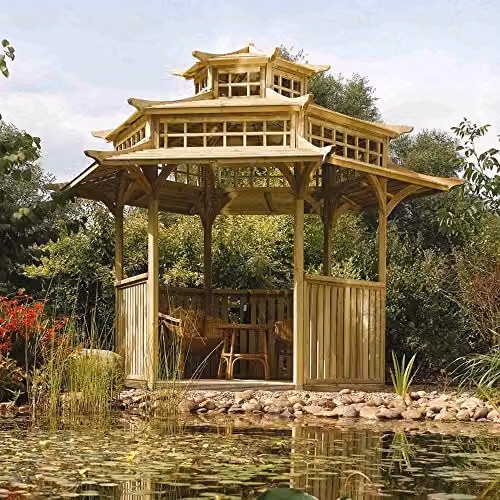 Rowlinsons Oriental Pagoda Garden Structure in Brown, W: 402.5 cm, D: 329 cm, H: 332 cm – 1