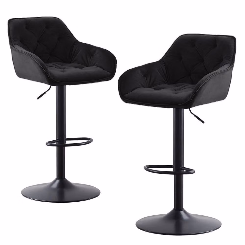 PAWNORA Set of 2 Black Velvet Breakfast Bar Chairs with Metal Frame and Armrests – 5