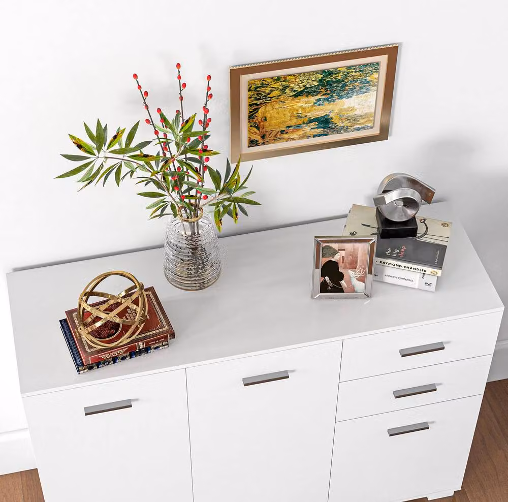 STILVORA Modern White Sideboard with 2 Drawers and Adjustable Shelves – 2