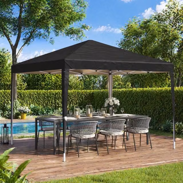 STILVORA Black Hip Roof Garden Gazebo W/D: 295 x 295 cm, H: 255 cm