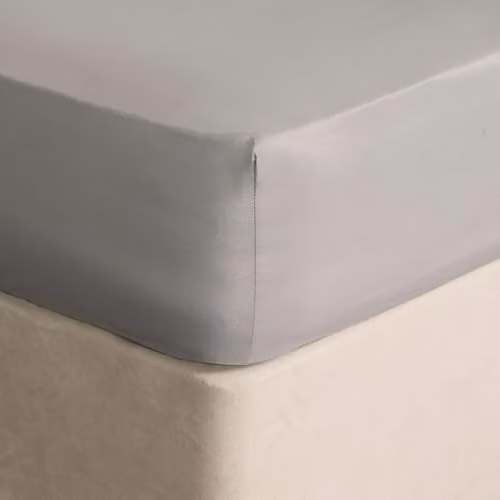 OHS Luxury Plain Dyed Cotton Single Fitted Sheet, Grey, W/D/H: 90 x 190 x 30 cm – 1