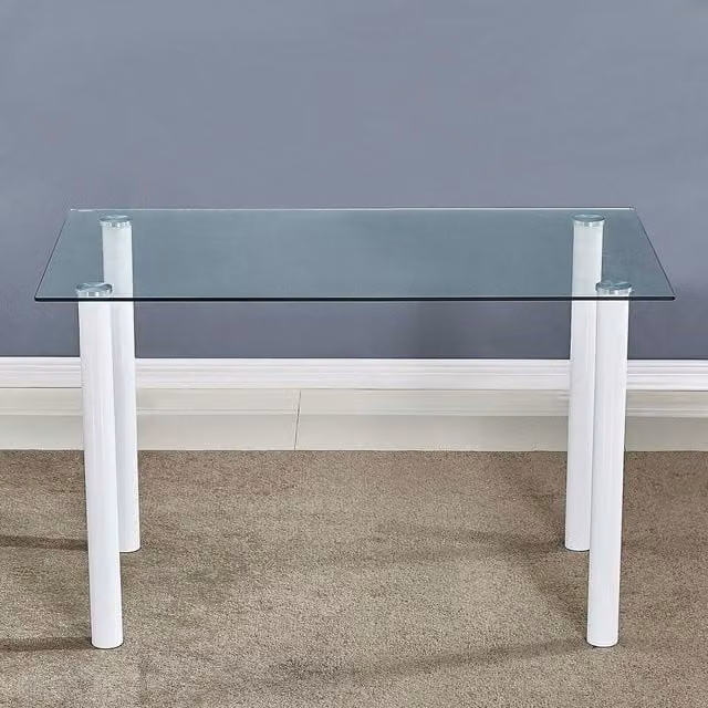 Kosy Koala Modern Rectangular White Glass Dining Table with Metal Legs