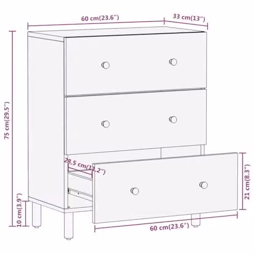 vidaXL Side Cabinet in Brown Mango Wood and Metal, W/D/H: 60 x 33 x 75 cm – 2