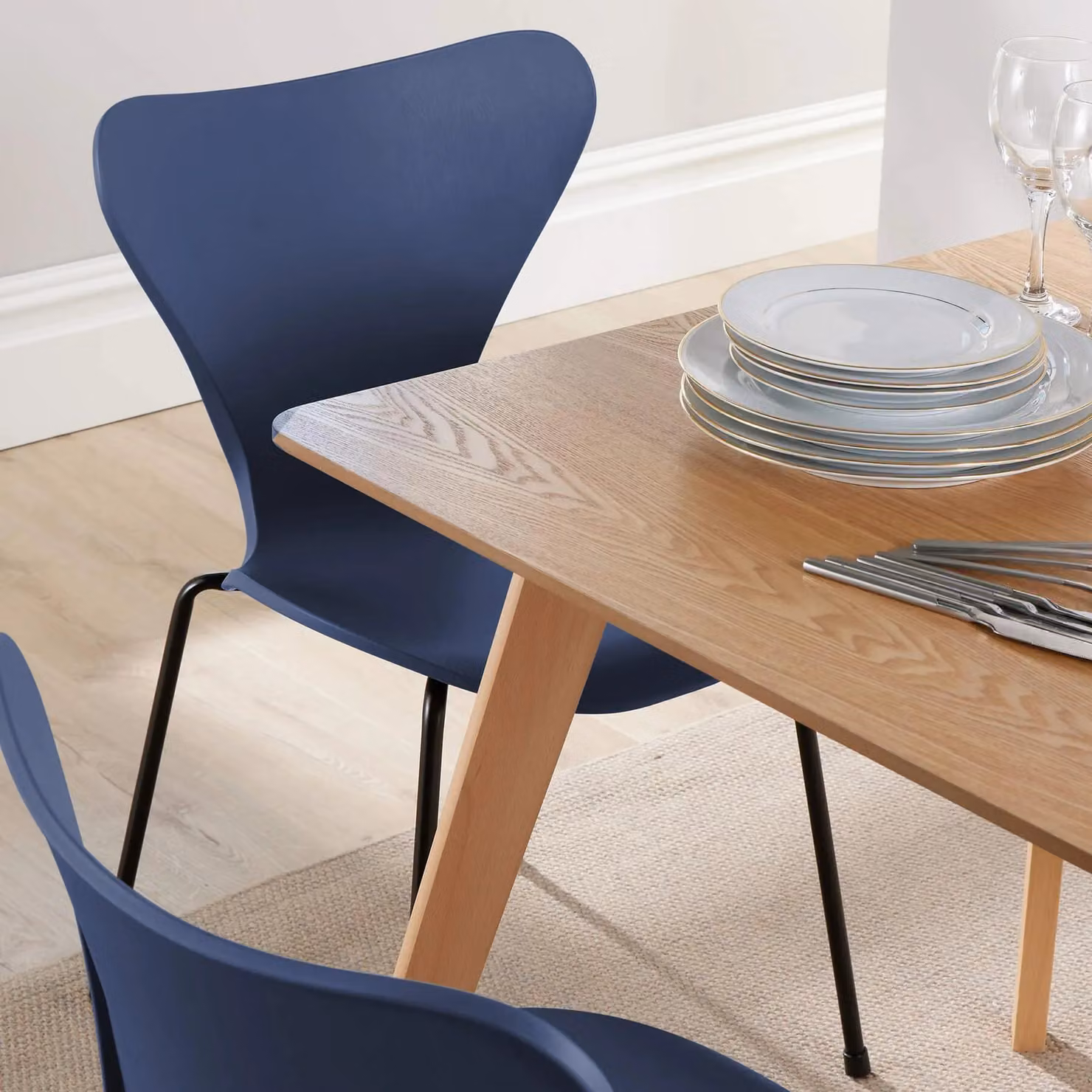 Home Source Kitchen Dining Table and 4 Chairs Set with Beech Legs and Veneer Top in Navy Blue – 5