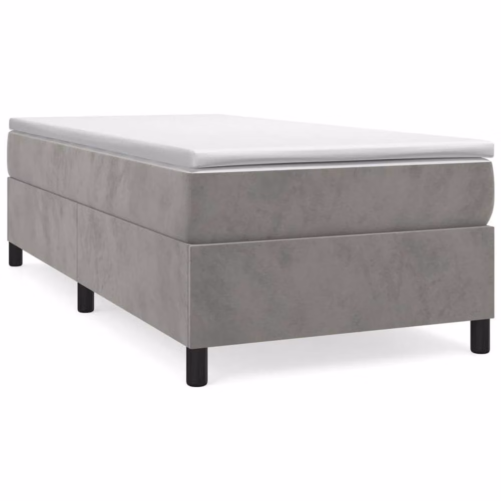 Berkfield Home Twin XL Upholstered Velvet Box Spring Bed Frame in Light Grey – 2