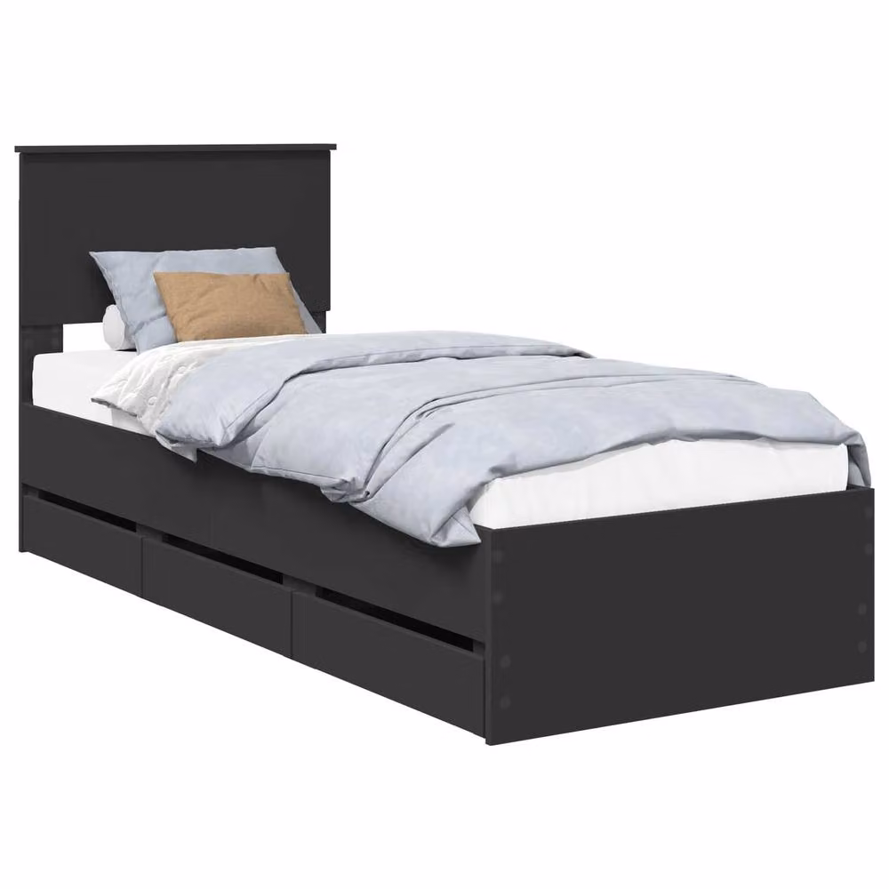 Berkfield Home Modern Bed Frame with Drawer in Black, Engineered Wood, W: 75 cm, L: 190 cm – 2