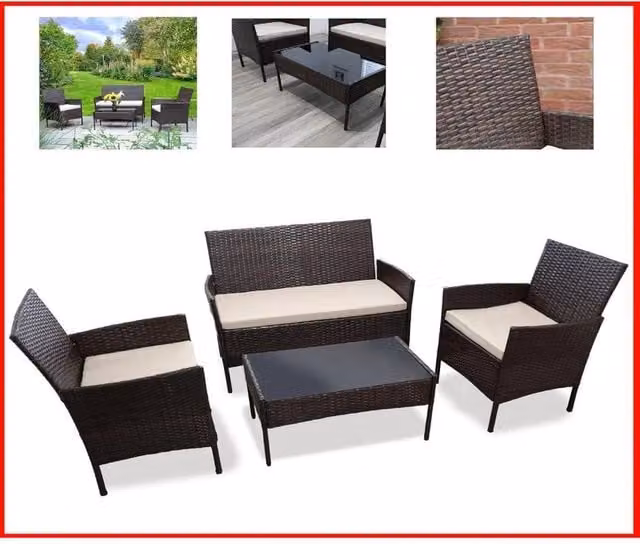 SPETLEK 4-Piece Brown Polyrattan Garden Furniture Set with Upholstered Cushions