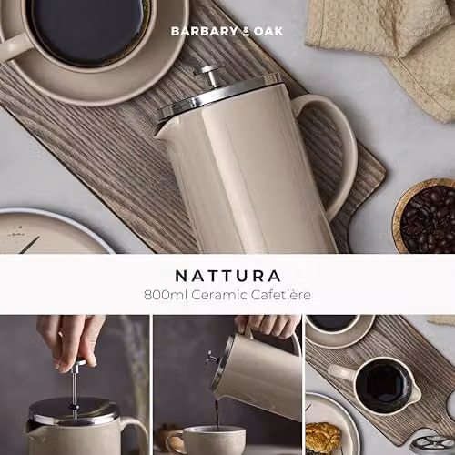 Barbary & Oak Nattura Ceramic Cafetiere French Press with Stainless Steel Plunger, 800ml, Agave – 4
