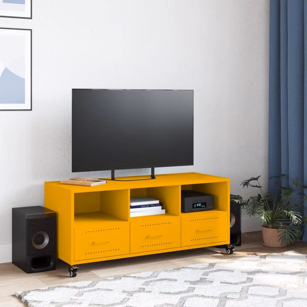 Berkfield Home Mustard Yellow Metal TV Cabinet W/D/H: 100.5 x 39 x 43.5 cm – 3
