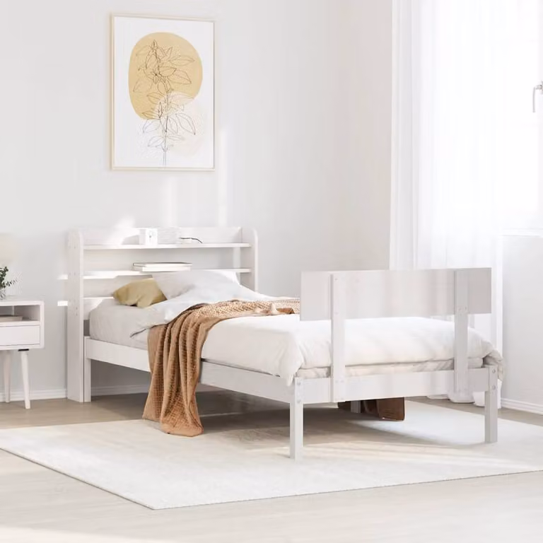 Berkfield Home Small Single Solid Wood Pine Bed Frame in White, W: 75 cm, L: 190 cm