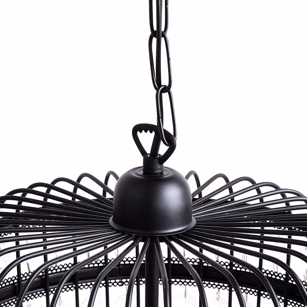 Wyld and Coco Black Iron Cage Pendant Light with Faux Crystal Beads – 3