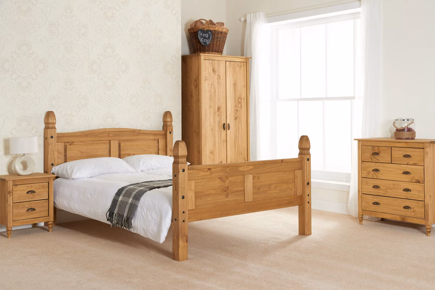 Birlea Corona Waxed Pine Wooden Bed Frame in Brown, W/D/H: 148.4 x 140 x 200 cm – 3