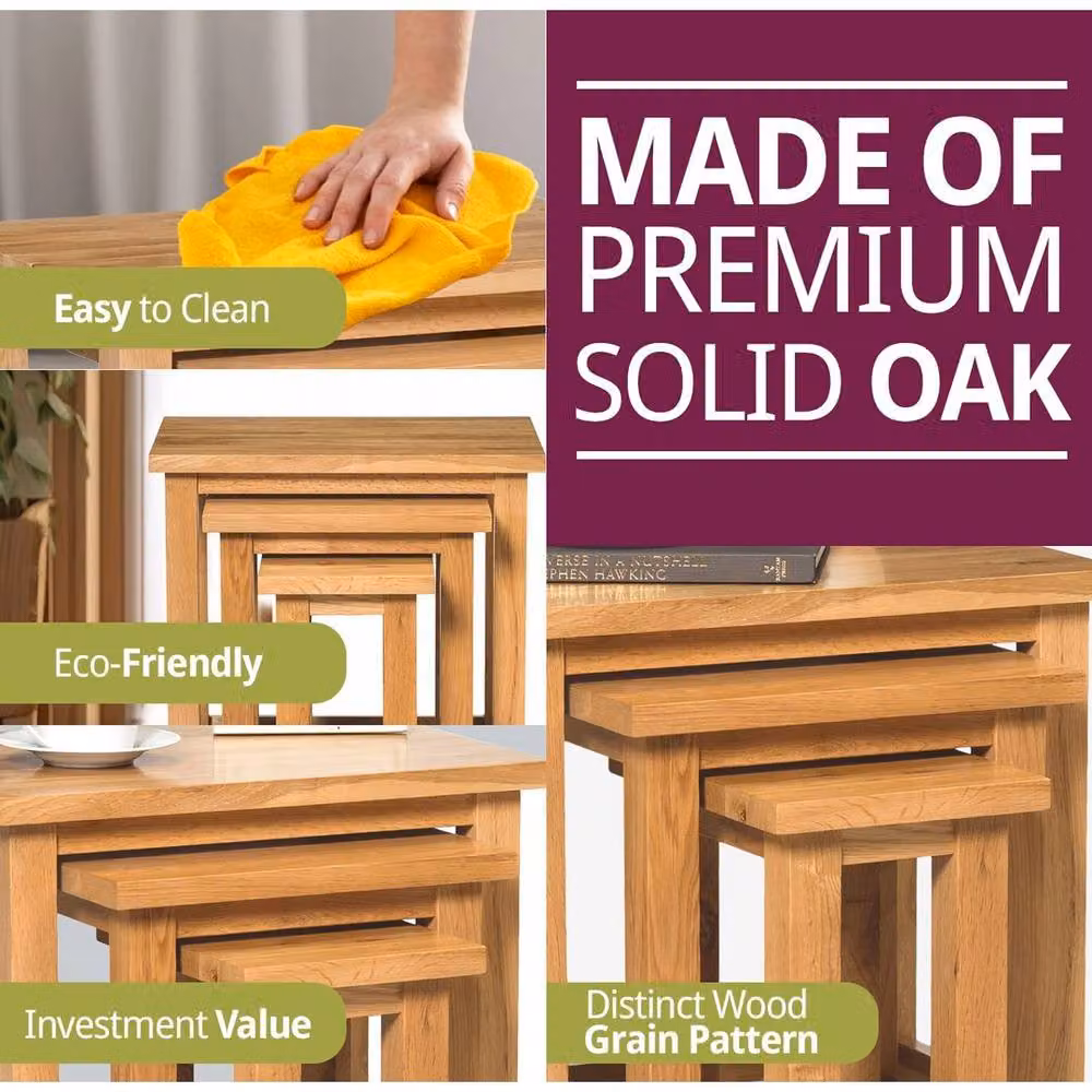 FORGEVIO Set of 3 Solid Oak Nesting Side Tables in Natural Brown – 4