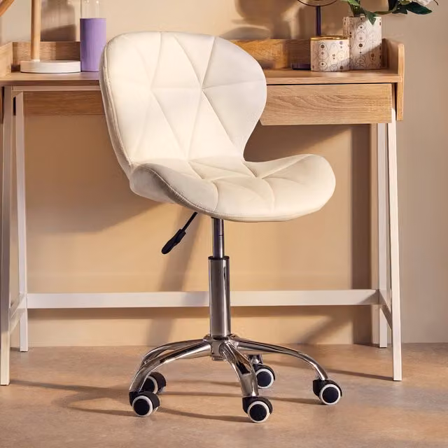 Interiors by Premier White Velvet Swivel Task Chair for Home Office