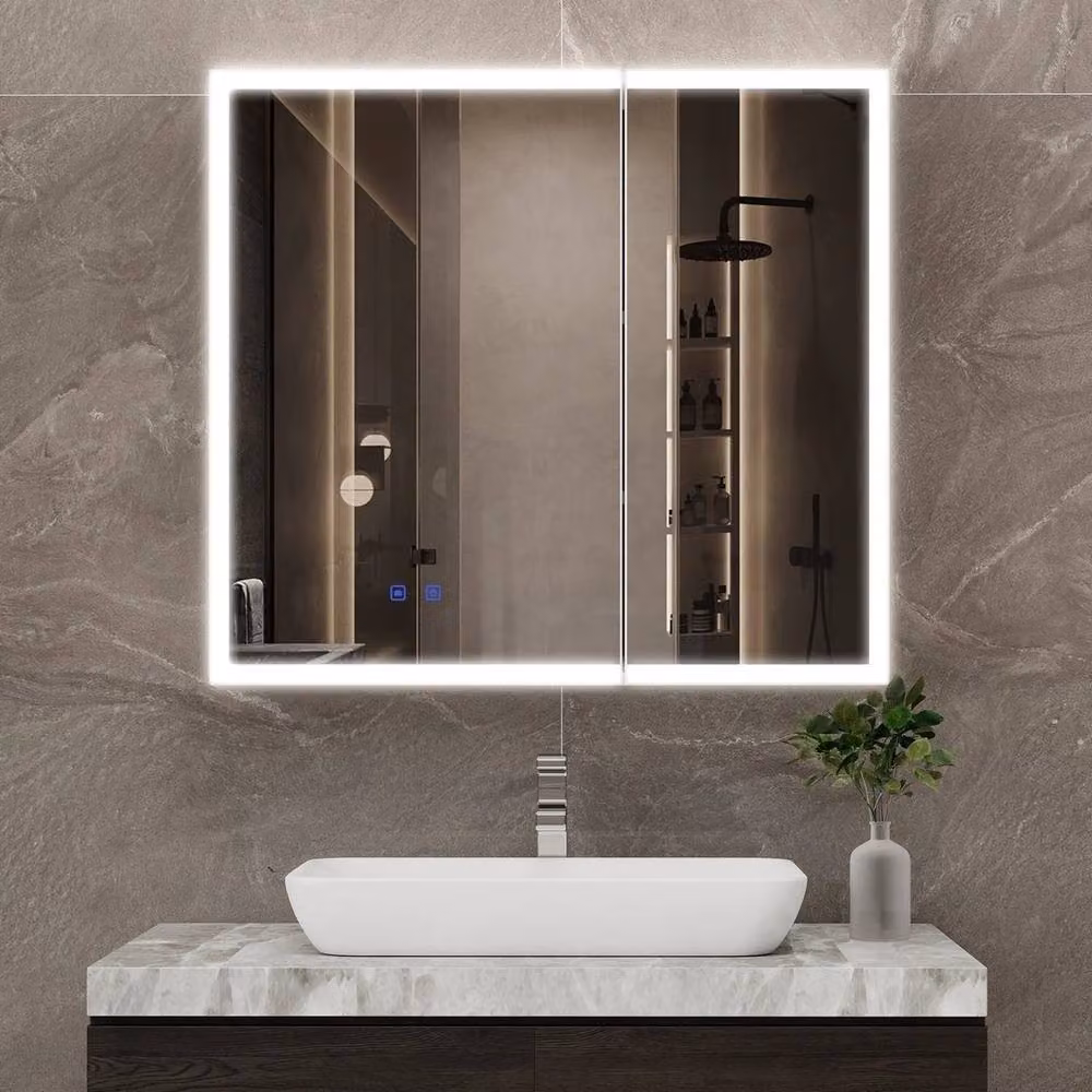 FLAVORA LED Bathroom Mirror Cabinet with Charging Station and Internal Shelves, White – 4