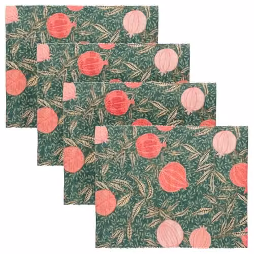 Paoletti Pomegranate Placemats Set of 4, Green and Gold Floral Design, W: 46 cm, D: 36 cm – 1