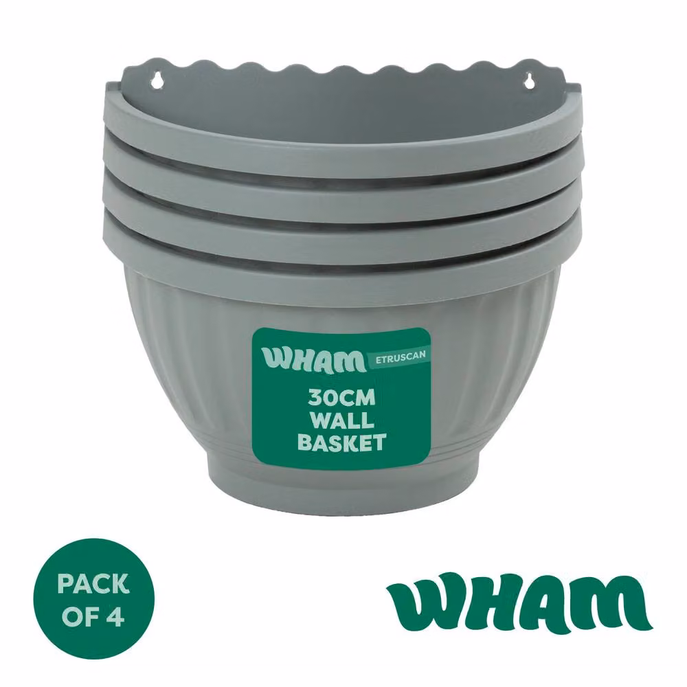 Wham Etruscan Plastic Garden Wall Baskets, Green, Pack of 4, 30cm – 2