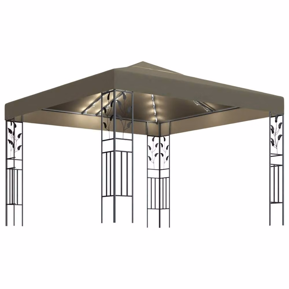 Berkfield Home Gazebo with LED String Lights, Taupe, W/D: 3 x 3 m – 3