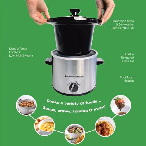 Hamilton Beach Mighty Mini Slow Cooker, 1.8L, Silver and Black – 5