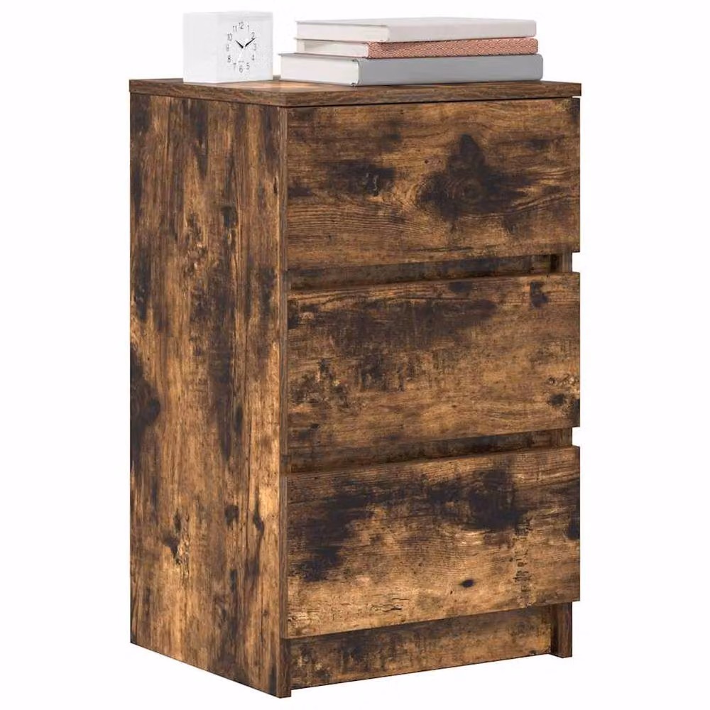 Berkfield Home Set of 2 Durable Bedside Cabinets with 3 Drawers, Smoked Oak, Brown, W/D/H: 39 x 35 x 65 cm – 4