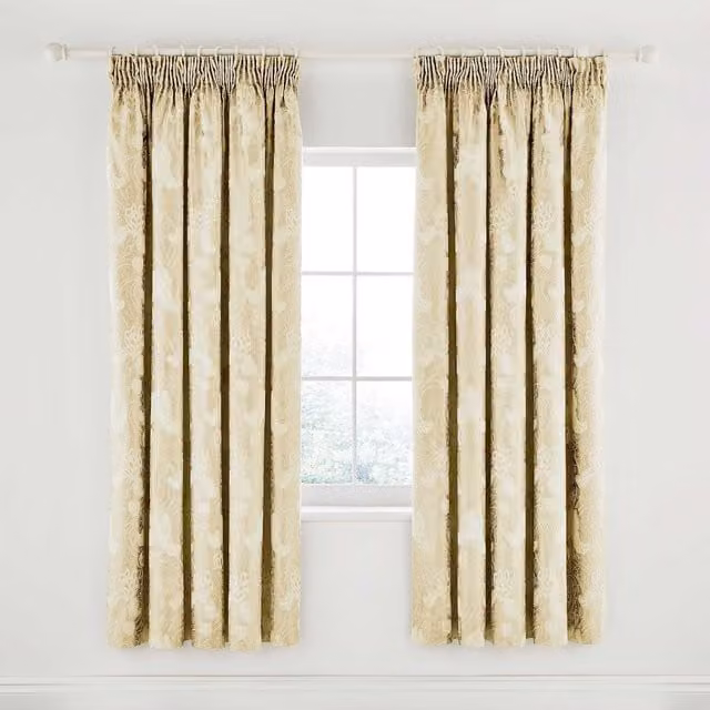 Sanderson Ashbee Floral Curtains in Soft Gold, W: 167.64 cm, H: 182.88 cm