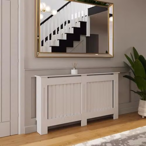FWStyle White Vertical Slat Large Radiator Cover Shelf Cabinet, W/D/H: 152 x 82.3 x 19 cm – 2