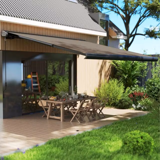Outsunny Electric Motorised Awning with Cassette Case in Light Grey, W: 350 cm, D: 300 cm