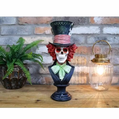 Gifts Direct 2 U Skeleton Bust Hatter Ornament, Multicolour Resin Halloween Tabletop Sculpture, H 38.0 cm x W 18.0 cm x D 16.0 cm – 3
