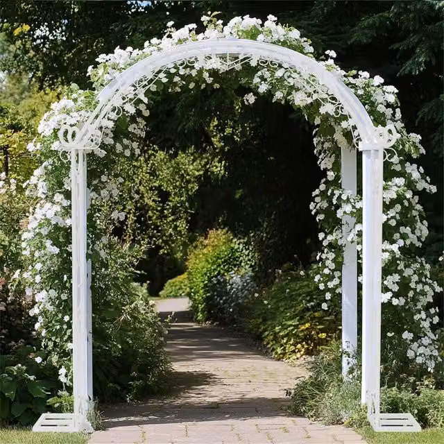 FLAVORA White Metal Garden Arch Trellis Support, H 240 cm x W 220 cm x D 30 cm